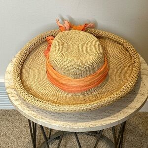 Callanan Raffia w/Chiffon Ribbon Straw Hat NWT $85 One Size